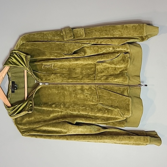 BCBG Y2K Track Jacket Size XL Green Satin Velvet Velour Full Zip Embroidered - Picture 1 of 11